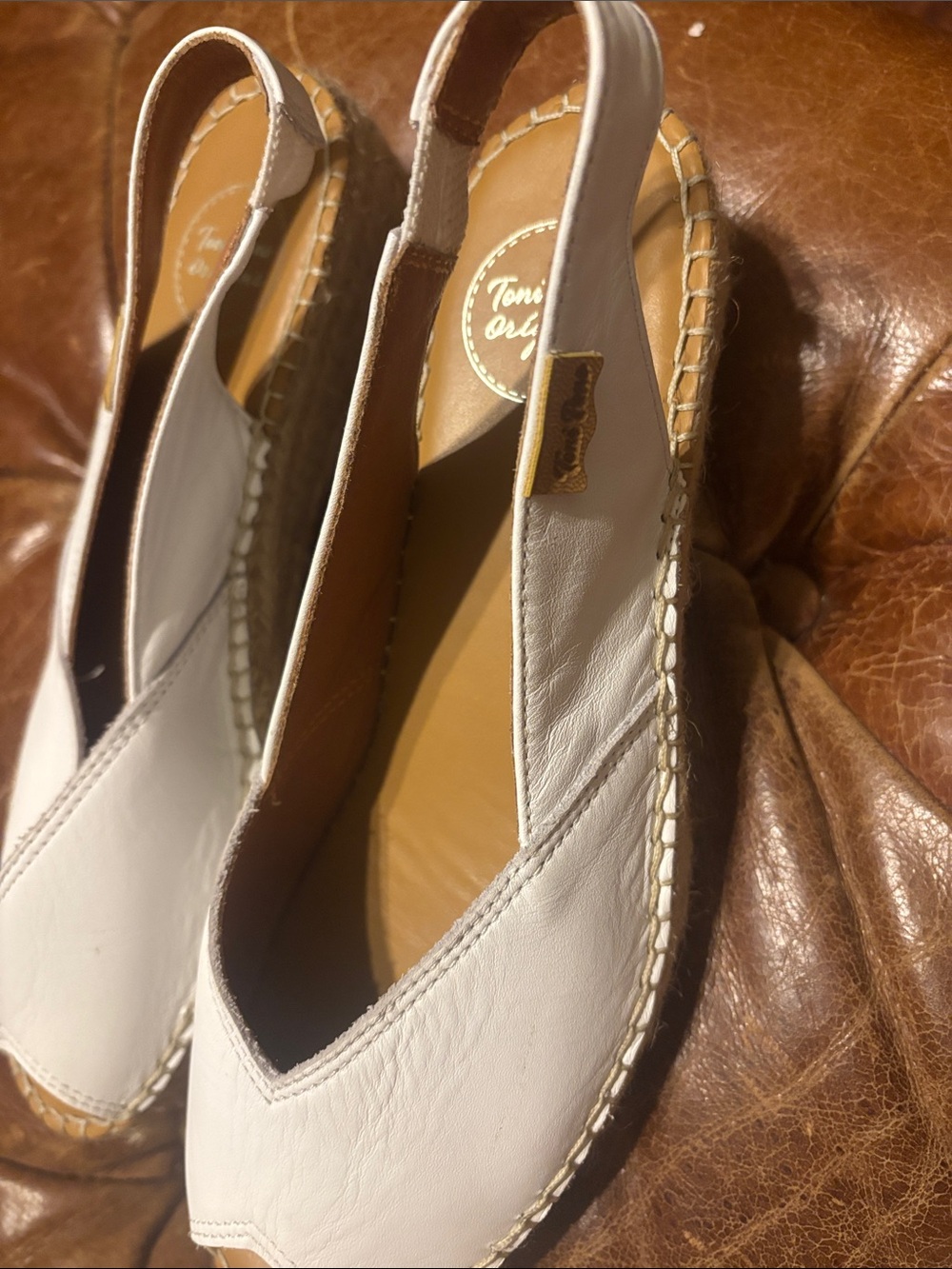 Toni Pons White Leather Slingback Espadrille Flats size 38 which is approx 7.5